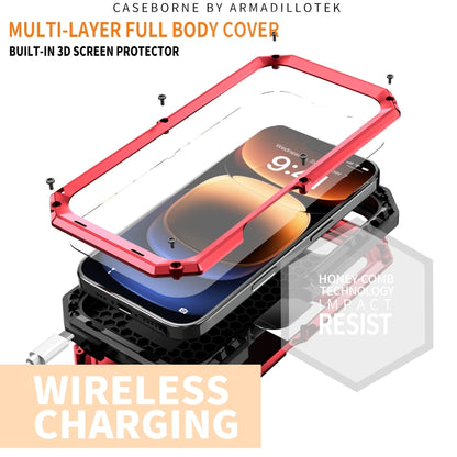 For iPhone 16 Pro R-JUST Sliding Camera IP54 Life Waterproof Holder Phone Case(Red) - iPhone 16 Pro Cases by R-JUST | Online Shopping South Africa | PMC Jewellery | Buy Now Pay Later Mobicred