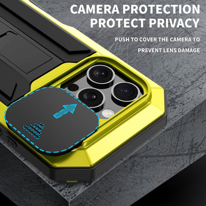 For iPhone 16 Pro R-JUST Sliding Camera IP54 Life Waterproof Holder Phone Case(Yellow) - iPhone 16 Pro Cases by R-JUST | Online Shopping South Africa | PMC Jewellery | Buy Now Pay Later Mobicred