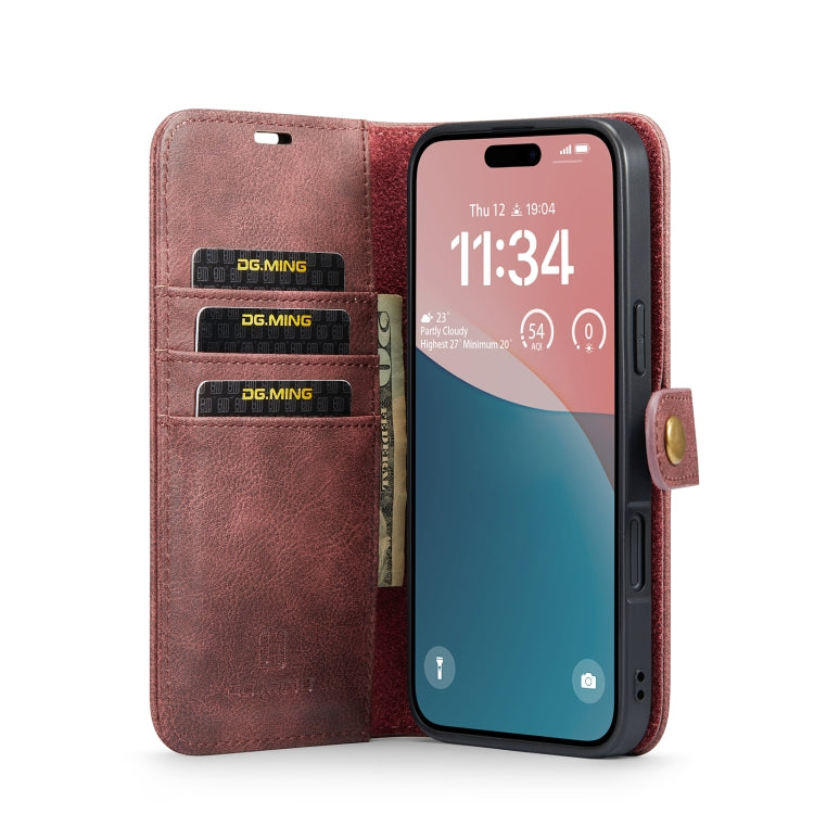 For iPhone 16 DG.MING Crazy Horse Texture Detachable Magnetic Leather Phone Case(Red) - iPhone 16 Cases by DG.MING | Online Shopping South Africa | PMC Jewellery | Buy Now Pay Later Mobicred