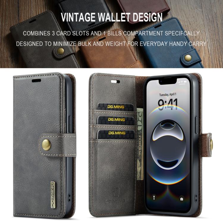 For iPhone 16e DG.MING Crazy Horse Texture Detachable Magnetic Leather Phone Case(Grey) - free shipping - PMc TechLife - Order now!