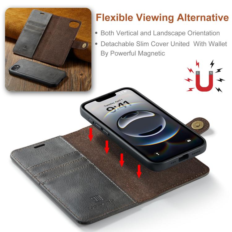 For iPhone 16e DG.MING Crazy Horse Texture Detachable Magnetic Leather Phone Case(Grey) - free shipping - PMc TechLife - Order now!