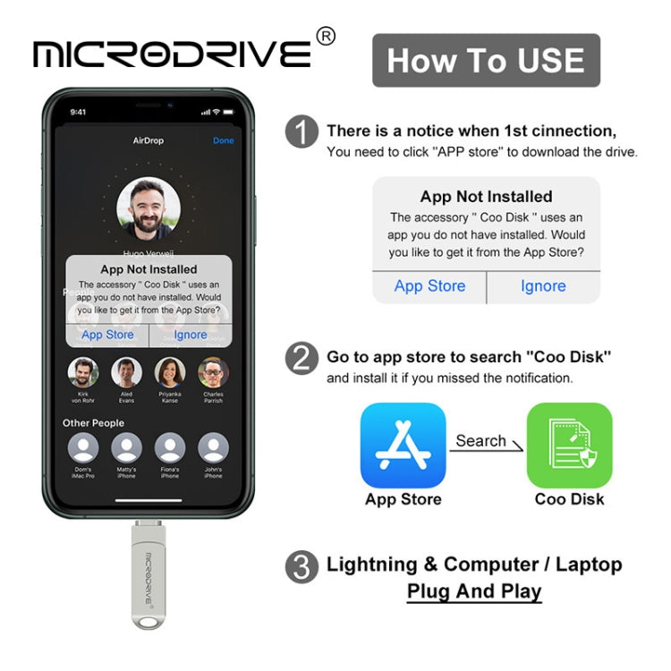 MicroDrive 2 In 1  8 Pin + USB 2.0 Portable Metal USB Flash Disk, Capacity:32GB(Silver) - USB Flash Drives by MICRODRIVE | Online Shopping South Africa | PMC Jewellery | Buy Now Pay Later Mobicred