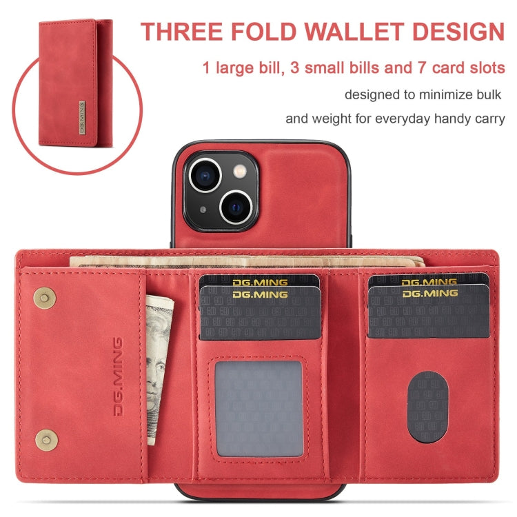 For iPhone 15 DG.MING M1 Series 3-Fold Multi Card Wallet Leather Phone Case(Red) - iPhone 15 Cases by DG.MING | Online Shopping South Africa | PMC Jewellery | Buy Now Pay Later Mobicred