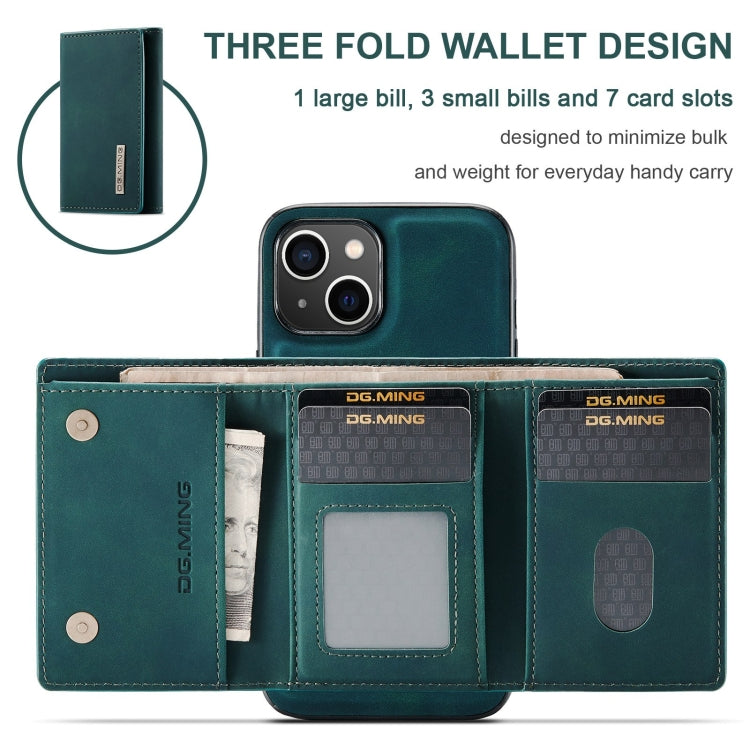 For iPhone 15 DG.MING M1 Series 3-Fold Multi Card Wallet Leather Phone Case(Green) - iPhone 15 Cases by DG.MING | Online Shopping South Africa | PMC Jewellery | Buy Now Pay Later Mobicred