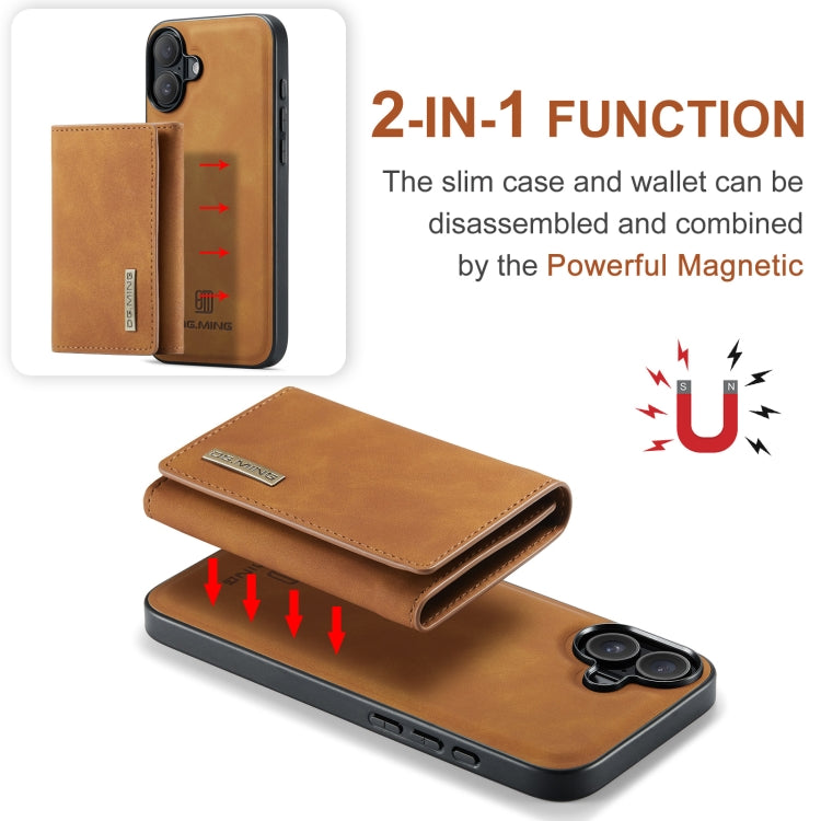 For iPhone 16 DG.MING M1 Series 3-Fold Multi Card Wallet Leather Phone Case(Brown) - iPhone 16 Cases by DG.MING | Online Shopping South Africa | PMC Jewellery | Buy Now Pay Later Mobicred