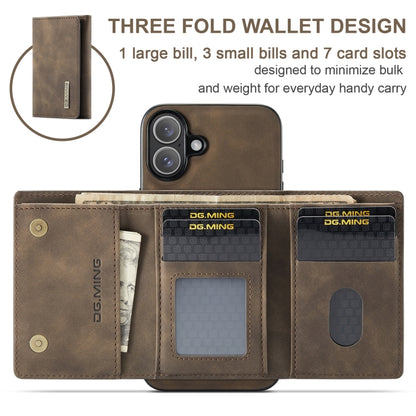 For iPhone 16 DG.MING M1 Series 3-Fold Multi Card Wallet Leather Phone Case(Coffee) - iPhone 16 Cases by DG.MING | Online Shopping South Africa | PMC Jewellery | Buy Now Pay Later Mobicred