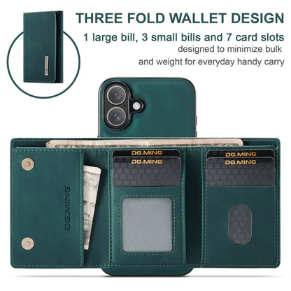 For iPhone 16 DG.MING M1 Series 3-Fold Multi Card Wallet Leather Phone Case(Green) - iPhone 16 Cases by DG.MING | Online Shopping South Africa | PMC Jewellery | Buy Now Pay Later Mobicred