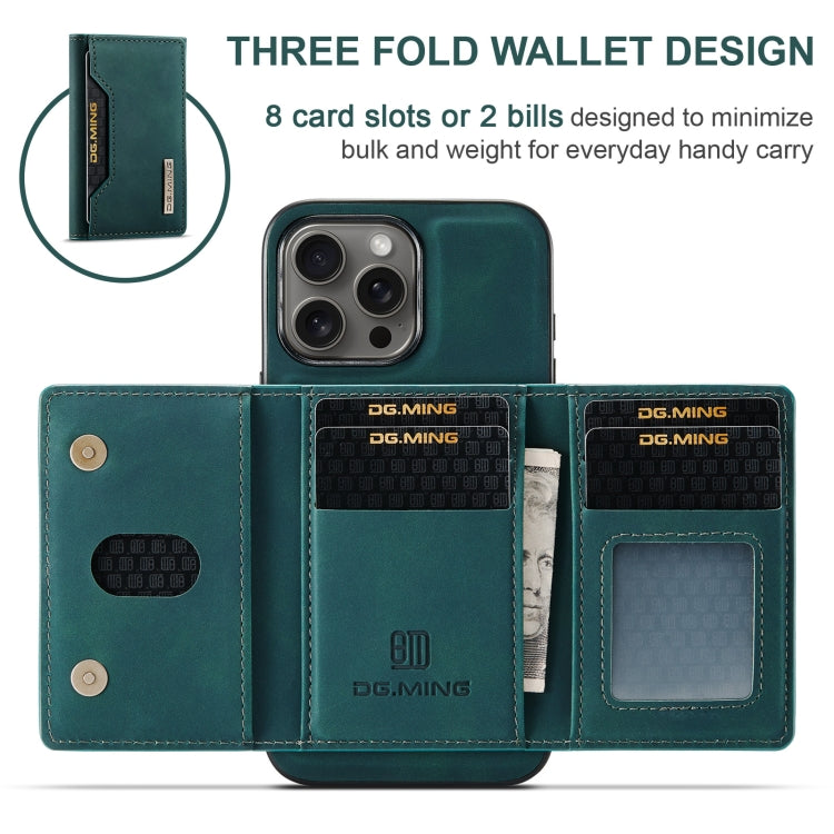 For iPhone 16 Pro DG.MING M2 Series 3-Fold Card Bag Wallet Leather Phone Case(Green) - iPhone 16 Pro Cases by DG.MING | Online Shopping South Africa | PMC Jewellery | Buy Now Pay Later Mobicred