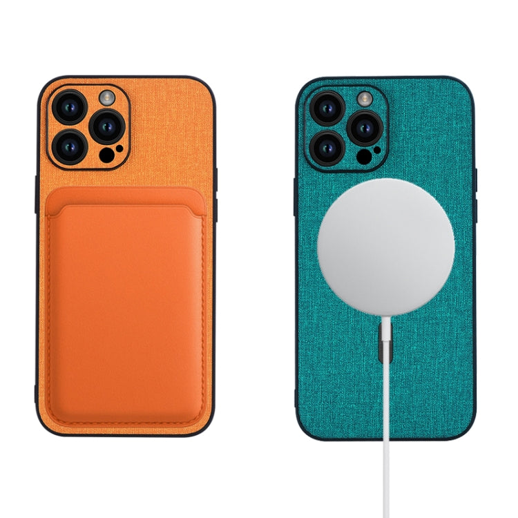 For iPhone 15 Pro Cloth Texture MagSafe Magnetic PU Phone Case(Grey) - iPhone 15 Pro Cases by PMC TechLife | Online Shopping South Africa | PMC TechLife