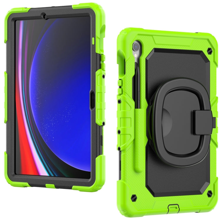 For Samsung Galaxy Tab S9 D Type Silicone Hybrid PC Tablet Case with Handle Holder(Yellow Green) - Galaxy Tab S9 Cases by PMC Jewellery | Online Shopping South Africa | PMC Jewellery | Buy Now Pay Later Mobicred