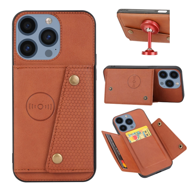 For iPhone 16 Pro Double Buckle Card Slots PU + TPU Phone Case(Brown) - iPhone 16 Pro Cases by PMC Jewellery | Online Shopping South Africa | PMC Jewellery | Buy Now Pay Later Mobicred