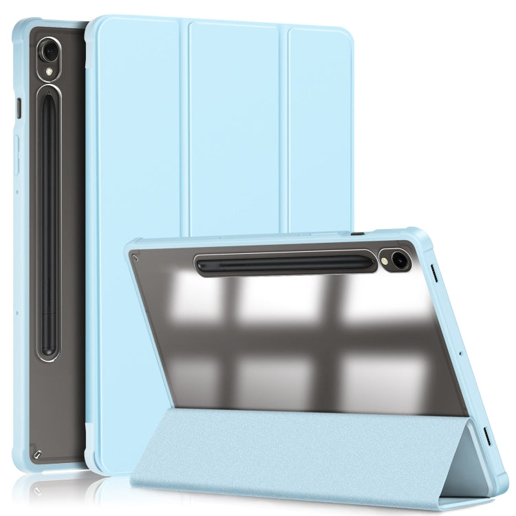For Samsung Galaxy Tab S9 Acrylic 3-folding Smart Leather Tablet Case(Sky Blue) - free shipping - PMC Jewellery - Order now!
