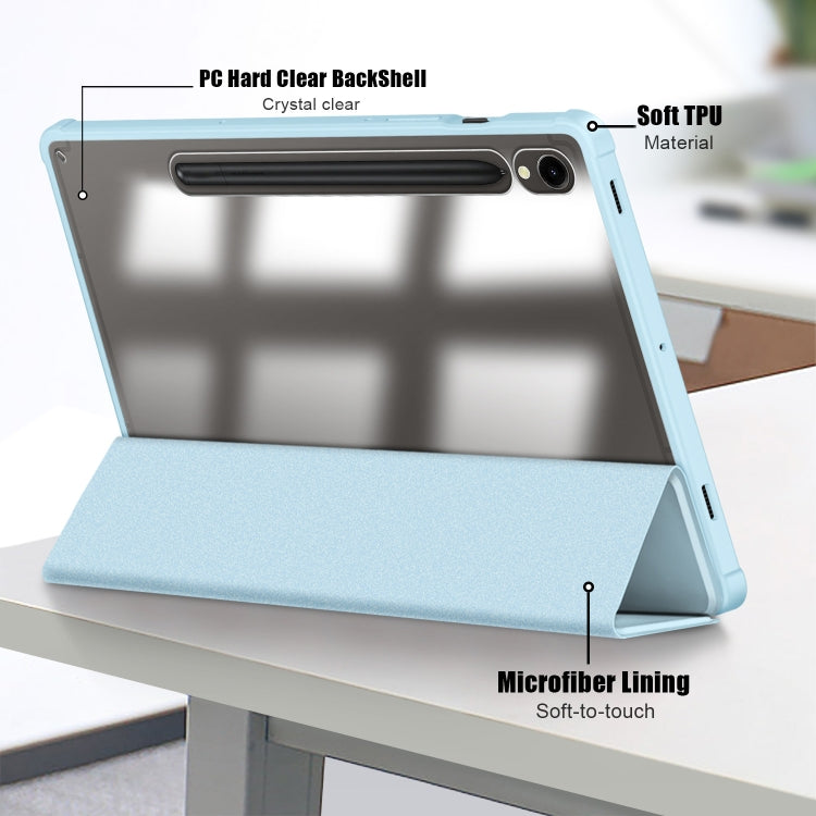 For Samsung Galaxy Tab S9 Acrylic 3-folding Smart Leather Tablet Case(Sky Blue) - free shipping - PMC Jewellery - Order now!