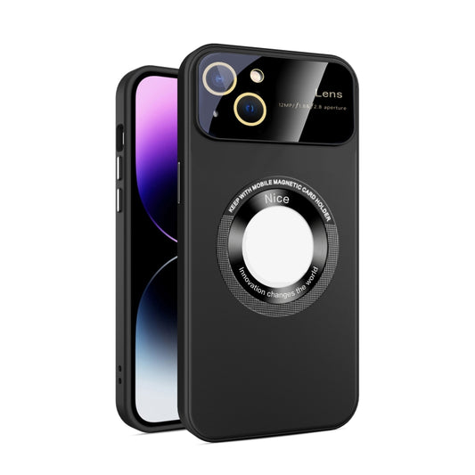 For iPhone 14 Large Glass Window Magnetic Magsafe Phone Case with Lens Film(Black) - iPhone 14 Cases by PMC Jewellery | Online Shopping South Africa | PMC Jewellery