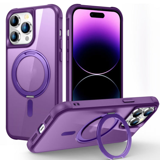 For iPhone 14 Pro MagSafe Magnetic Rotating Holder Phone Case(Purple) - iPhone 14 Pro Cases by PMC Jewellery | Online Shopping South Africa | PMC Jewellery