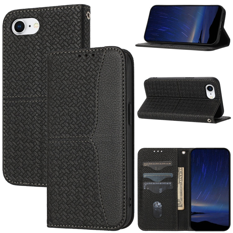 For iPhone SE 2024 Woven Texture Stitching Magnetic Leather Phone Case(Black) - More iPhone Cases by PMC Jewellery | Online Shopping South Africa | PMC Jewellery | Buy Now Pay Later Mobicred