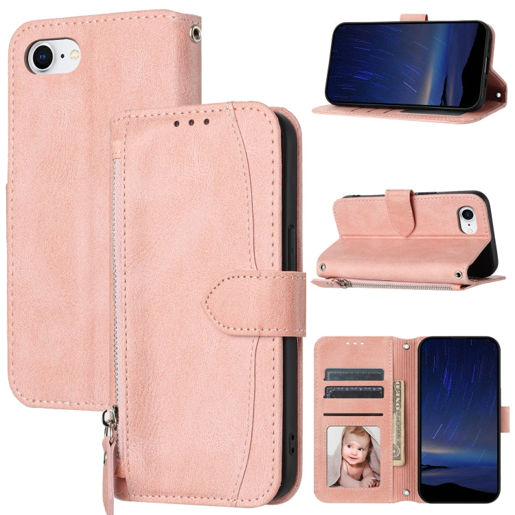 For iPhone SE 2024 Oil Skin Zipper Wallet Leather Phone Case(Pink) - More iPhone Cases by PMC Jewellery | Online Shopping South Africa | PMC Jewellery | Buy Now Pay Later Mobicred