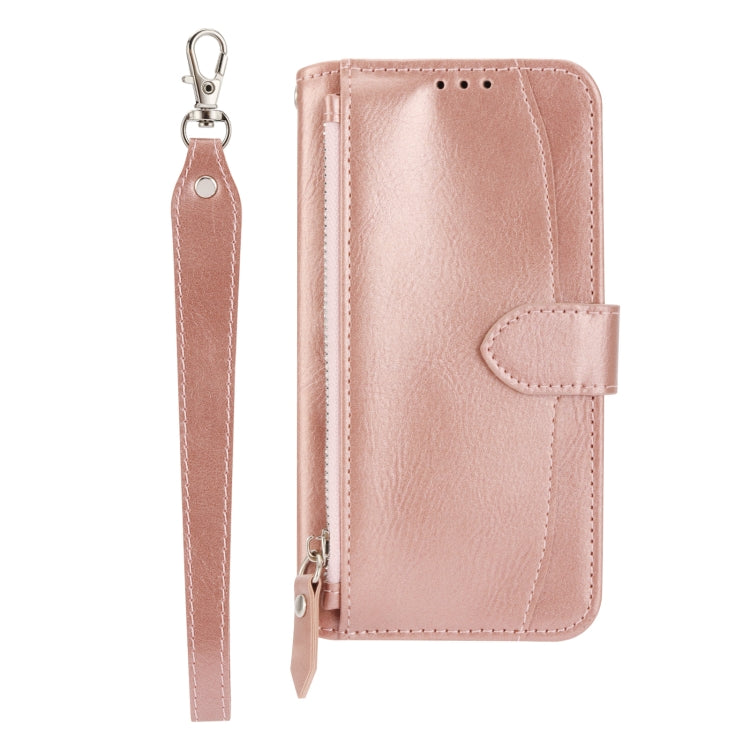 For iPhone SE 2024 Oil Skin Zipper Wallet Leather Phone Case(Rose Gold) - More iPhone Cases by PMC Jewellery | Online Shopping South Africa | PMC Jewellery | Buy Now Pay Later Mobicred