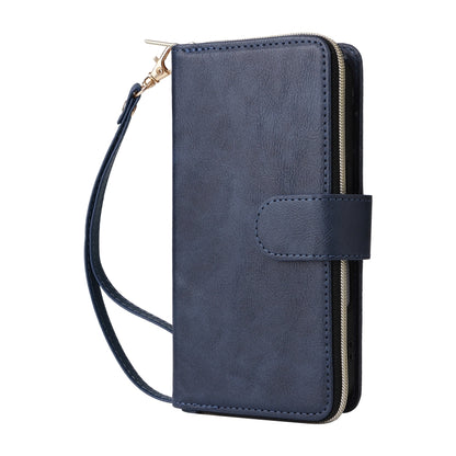 For iPhone 16 Plus 9 Card Slots Zipper Wallet Bag Leather Phone Case(Blue) - iPhone 16 Plus Cases by PMC Jewellery | Online Shopping South Africa | PMC Jewellery | Buy Now Pay Later Mobicred