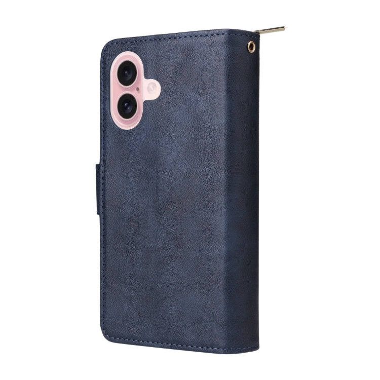 For iPhone 16 9 Card Slots Zipper Wallet Bag Leather Phone Case(Blue) - iPhone 16 Cases by PMC Jewellery | Online Shopping South Africa | PMC Jewellery | Buy Now Pay Later Mobicred