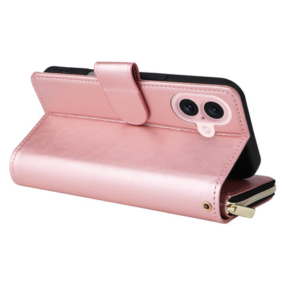 For iPhone 16 9 Card Slots Zipper Wallet Bag Leather Phone Case(Rose Gold) - iPhone 16 Cases by PMC Jewellery | Online Shopping South Africa | PMC Jewellery | Buy Now Pay Later Mobicred