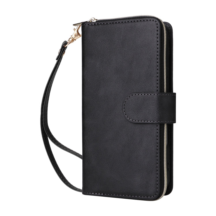 For iPhone 16 9 Card Slots Zipper Wallet Bag Leather Phone Case(Black) - iPhone 16 Cases by PMC Jewellery | Online Shopping South Africa | PMC Jewellery | Buy Now Pay Later Mobicred