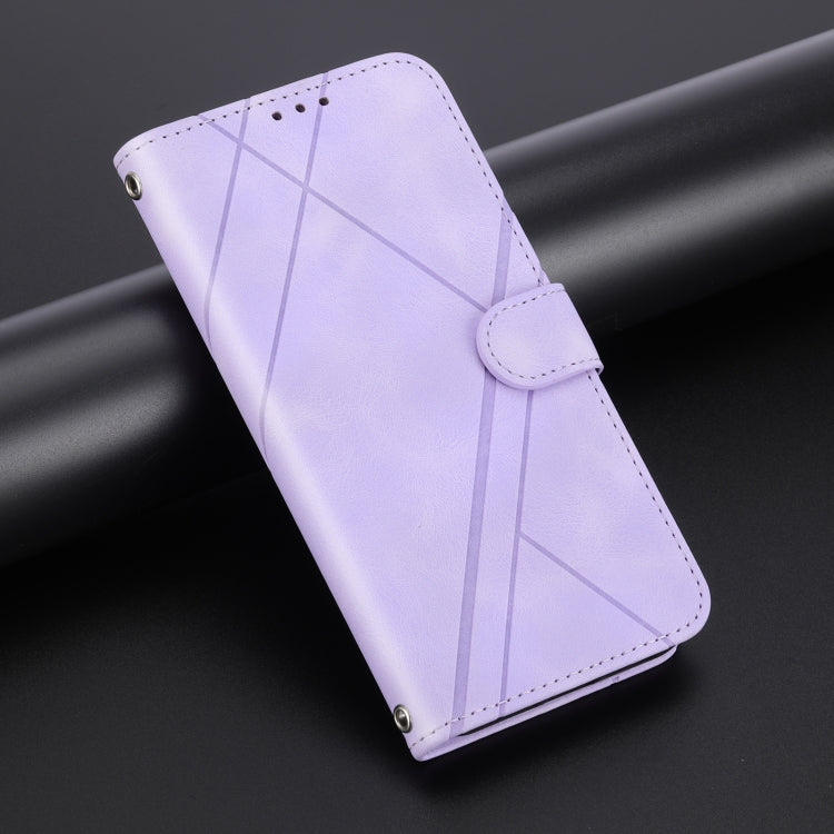 For iPhone 16 Pro Max Embossed Line Leather Phone Case with Lanyard(Purple) - iPhone 16 Pro Max Cases by PMC TechLife | Online Shopping South Africa | PMC TechLife | Buy Now Pay Later Mobicred