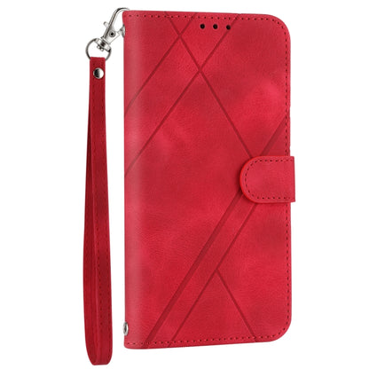 For iPhone SE 2024 Embossed Line Leather Phone Case with Lanyard(Red) - More iPhone Cases by PMC Jewellery | Online Shopping South Africa | PMC Jewellery | Buy Now Pay Later Mobicred