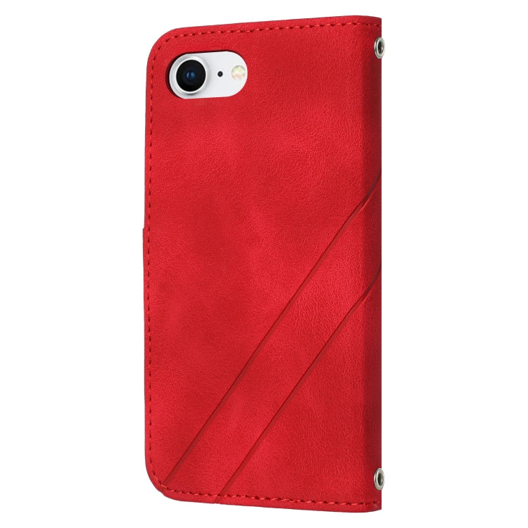 For iPhone SE 2024 Embossed Line Leather Phone Case with Lanyard(Red) - More iPhone Cases by PMC Jewellery | Online Shopping South Africa | PMC Jewellery | Buy Now Pay Later Mobicred