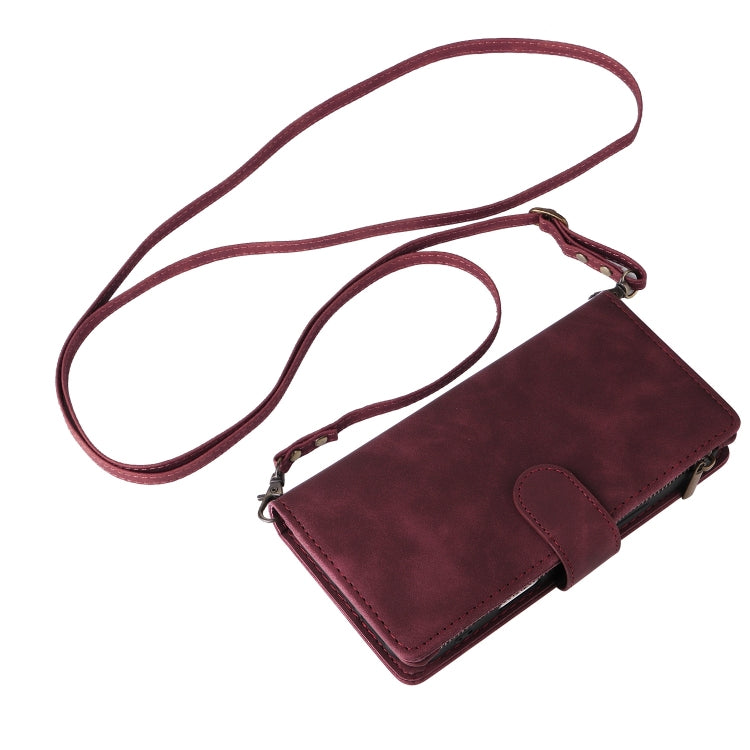 For iPhone 16 Pro Max Crossbody Multi-card Slot Wallet Zipper Leather Phone Case(Wine Red) - iPhone 16 Pro Max Cases by PMC Jewellery | Online Shopping South Africa | PMC Jewellery | Buy Now Pay Later Mobicred