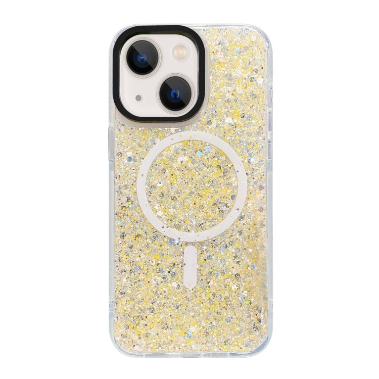 For iPhone 15 Gold Armor MagSafe Glitter Epoxy Phone Case(Yellow) - iPhone 15 Cases by PMC TechLife | Online Shopping South Africa | PMC TechLife