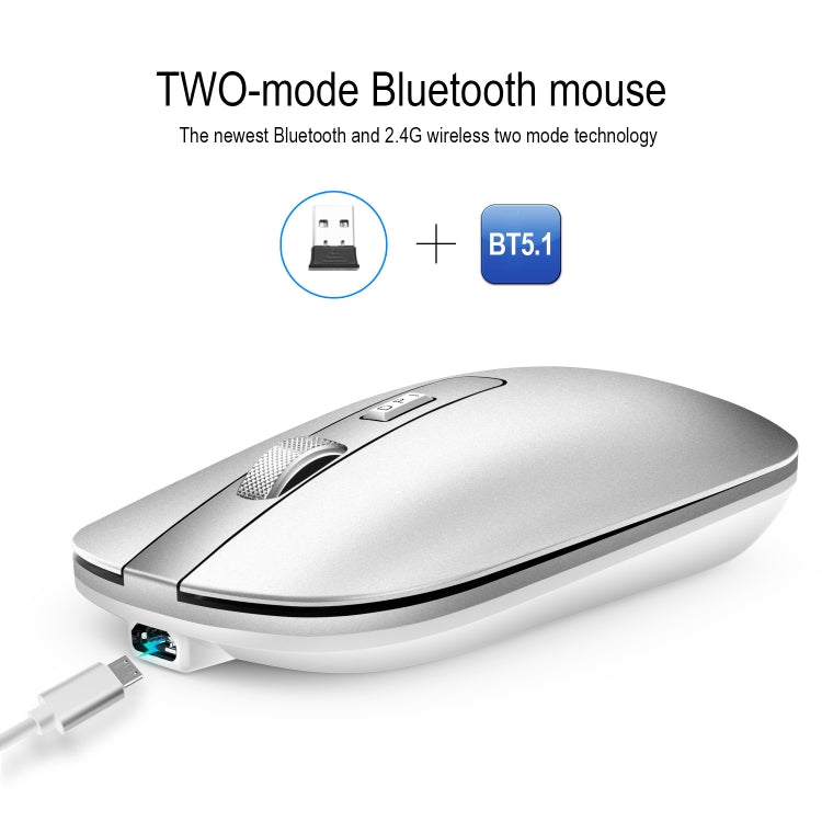 HXSJ M50 2.4GHZ 800,1200,1600dpi Three Gear Adjustment Dual-mode Wireless Mouse USB + Bluetooth 5.1 Rechargeable(Silver) - Wireless Mice by HXSJ | Online Shopping South Africa | PMC Jewellery | Buy Now Pay Later Mobicred