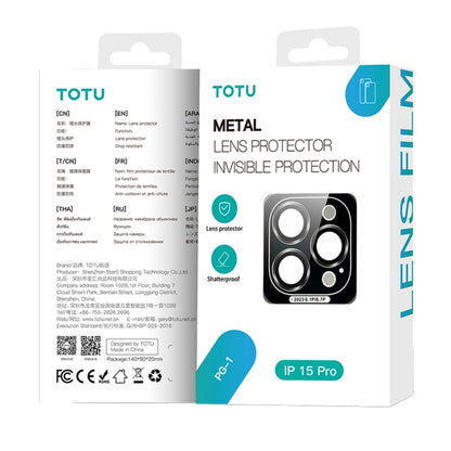 For iPhone 15 Pro Max TOTU PG-1 Golden Shield Series Metal Frame Lens Protector(Black) - Lens & Accessories by TOTUDESIGN | Online Shopping South Africa | PMC Jewellery | Buy Now Pay Later Mobicred