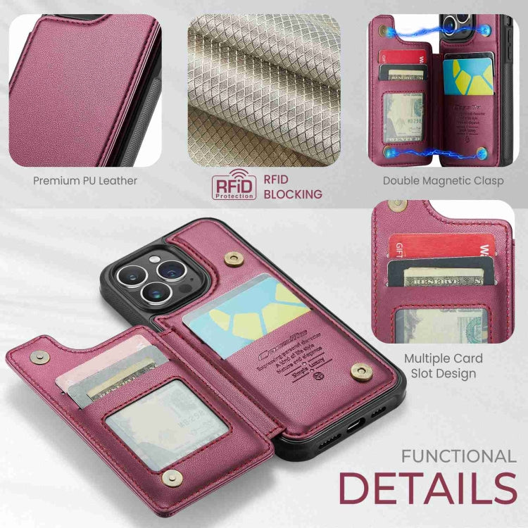 For iPhone 15 Pro CaseMe C22 Card Slots Holder RFID Anti-theft Phone Case(Wine Red) - iPhone 15 Pro Cases by CaseMe | Online Shopping South Africa | PMC Jewellery | Buy Now Pay Later Mobicred