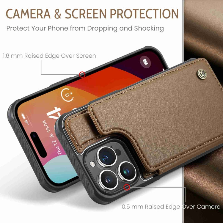 For iPhone 15 Pro CaseMe C22 Card Slots Holder RFID Anti-theft Phone Case(Brown) - iPhone 15 Pro Cases by CaseMe | Online Shopping South Africa | PMC Jewellery | Buy Now Pay Later Mobicred