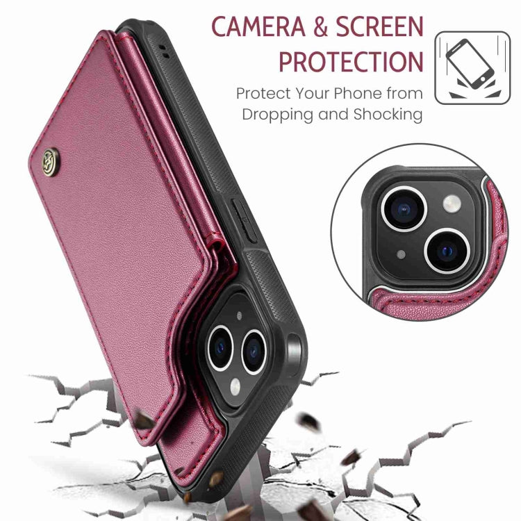 For iPhone 15 CaseMe C22 Card Slots Holder RFID Anti-theft Phone Case(Wine Red) - iPhone 15 Pro Cases by CaseMe | Online Shopping South Africa | PMC Jewellery | Buy Now Pay Later Mobicred