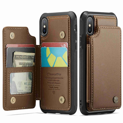 For iPhone XS / X CaseMe C22 Card Slots Holder RFID Anti-theft Phone Case(Brown) - More iPhone Cases by CaseMe | Online Shopping South Africa | PMC Jewellery | Buy Now Pay Later Mobicred