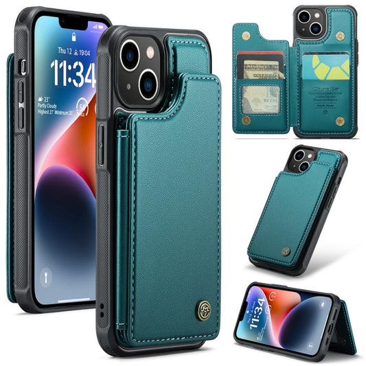 For iPhone 14 CaseMe C22 Card Slots Holder RFID Anti-theft Phone Case(Blue Green) - iPhone 14 Cases by CaseMe | Online Shopping South Africa | PMC Jewellery | Buy Now Pay Later Mobicred