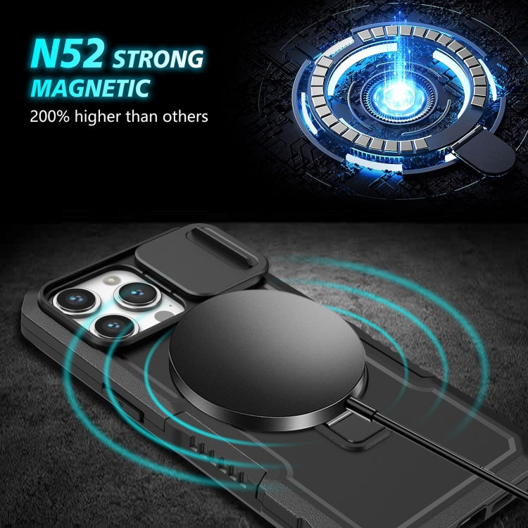 For iPhone 15 Pro Sliding Camshield MagSafe Holder TPU Hybrid PC Phone Case(Black) - free shipping - PMC TechLife - Order now!