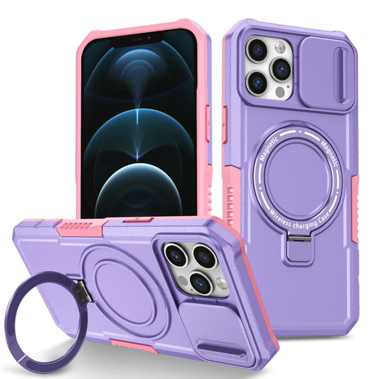 For iPhone 12 Pro Max Sliding Camshield Magsafe Holder TPU Hybrid PC Phone Case(Pink Purple) - iPhone 12 Pro Max Cases by PMC Jewellery | Online Shopping South Africa | PMC Jewellery