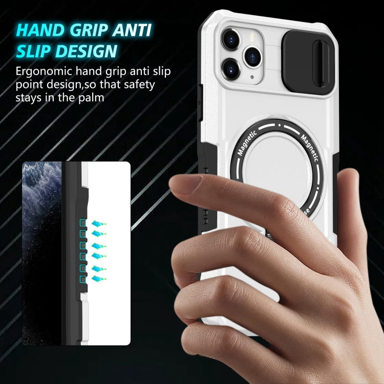 For iPhone 11 Pro Max Sliding Camshield Magsafe Holder TPU Hybrid PC Phone Case(Black White) - iPhone 11 Pro Max Cases by PMC TechLife | Online Shopping South Africa | PMC TechLife