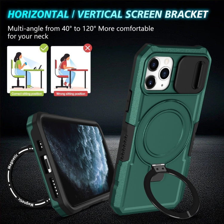 For iPhone 11 Pro Sliding Camshield Magsafe Holder TPU Hybrid PC Phone Case(Deep Green) - iPhone 11 Pro Cases by PMC Jewellery | Online Shopping South Africa | PMC Jewellery