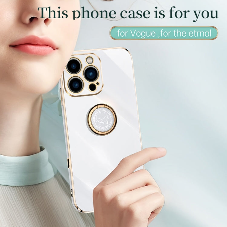 For iPhone 16 Pro Max XINLI Straight Edge 6D Electroplate TPU Phone Case with Ring Holder(White) - iPhone 16 Pro Max Cases by XINLI | Online Shopping South Africa | PMC Jewellery | Buy Now Pay Later Mobicred