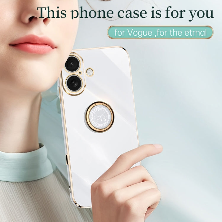 For iPhone 16 XINLI Straight Edge 6D Electroplate TPU Phone Case with Ring Holder(Celestial Blue) - iPhone 16 Cases by XINLI | Online Shopping South Africa | PMC Jewellery | Buy Now Pay Later Mobicred