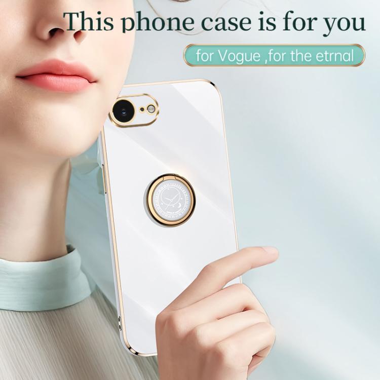 For iPhone 16e XINLI Straight Edge 6D Electroplate TPU Phone Case with Ring Holder(Black) - free shipping - PMc TechLife - Order now!