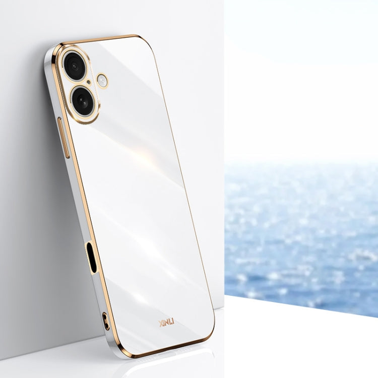 For iPhone 16 XINLI Straight Edge 6D Electroplate TPU Phone Case(White) - iPhone 16 Cases by XINLI | Online Shopping South Africa | PMC Jewellery | Buy Now Pay Later Mobicred