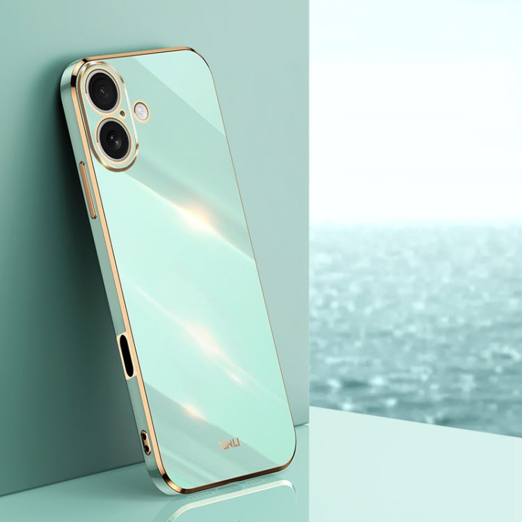 For iPhone 16 XINLI Straight Edge 6D Electroplate TPU Phone Case(Mint Green) - iPhone 16 Cases by XINLI | Online Shopping South Africa | PMC Jewellery | Buy Now Pay Later Mobicred