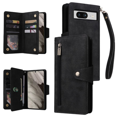 For Google Pixel 8 Rivet Buckle 9 Cards Three Fold Leather Phone Case(Black) - Google Cases by PMC Jewellery | Online Shopping South Africa | PMC Jewellery | Buy Now Pay Later Mobicred