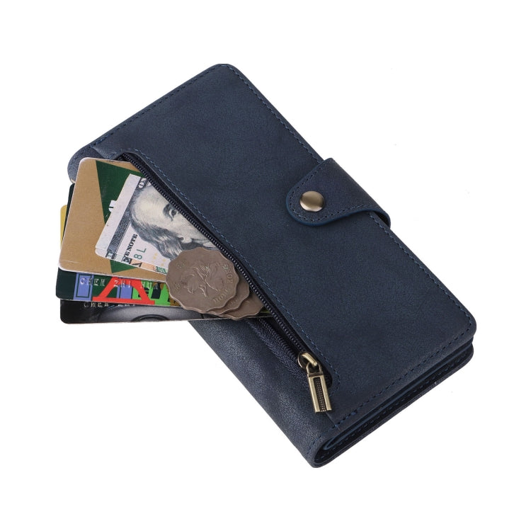 For Google Pixel 8 Rivet Buckle 9 Cards Three Fold Leather Phone Case(Blue) - Google Cases by PMC Jewellery | Online Shopping South Africa | PMC Jewellery | Buy Now Pay Later Mobicred