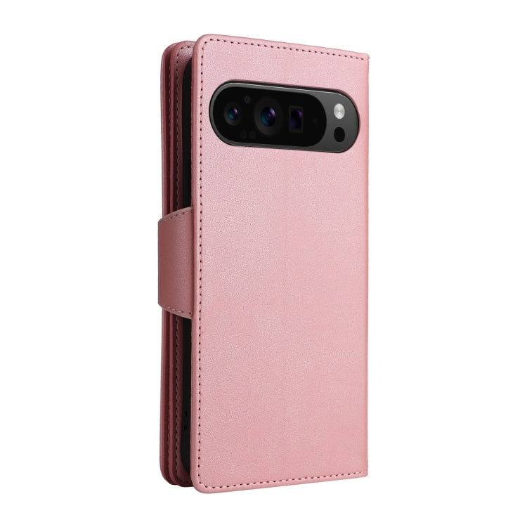 For Google Pixel 9 Pro Rivet Buckle 9 Cards Three Fold Leather Phone Case(Rose Gold) - Google Cases by PMC Jewellery | Online Shopping South Africa | PMC Jewellery | Buy Now Pay Later Mobicred